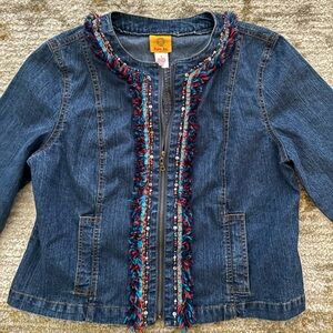 Vintage Y2K Blue Denim Jacket with Colorful Trim